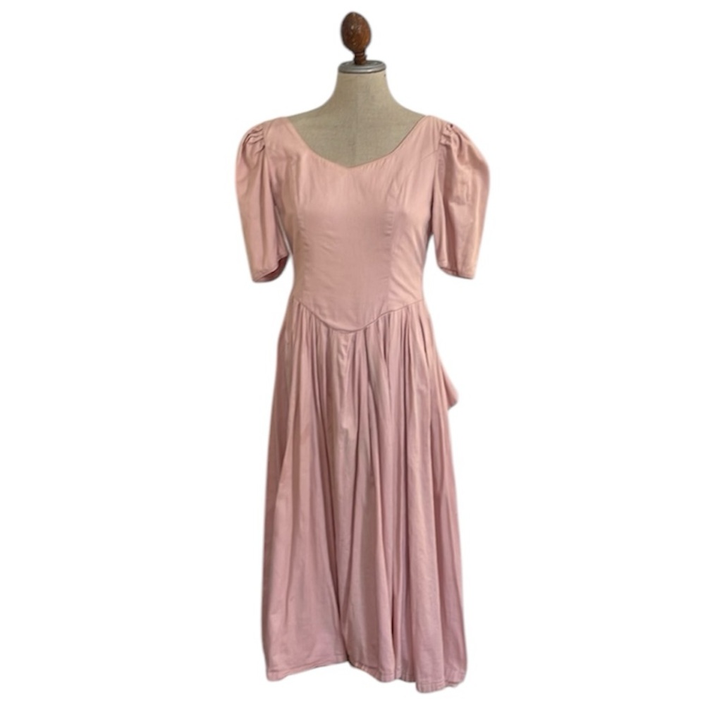 Vintage 80s Laura Ashley dress pleats pink bustle midi cottagecore bridesmaid 10